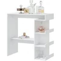 Aiza Bar Table with Storage Rack - White, Engineered Wood