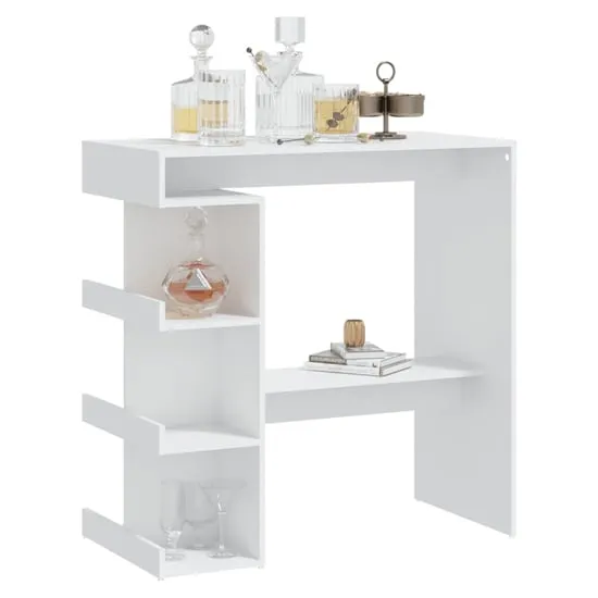 Aiza Bar Table with Storage Rack - White, Engineered Wood