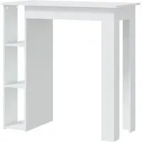 Aiza Bar Table with Storage Rack - White, Engineered Wood
