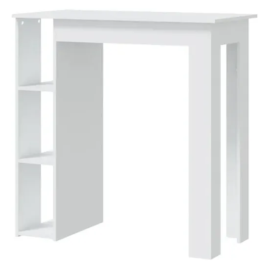 Aiza Bar Table with Storage Rack - White, Engineered Wood