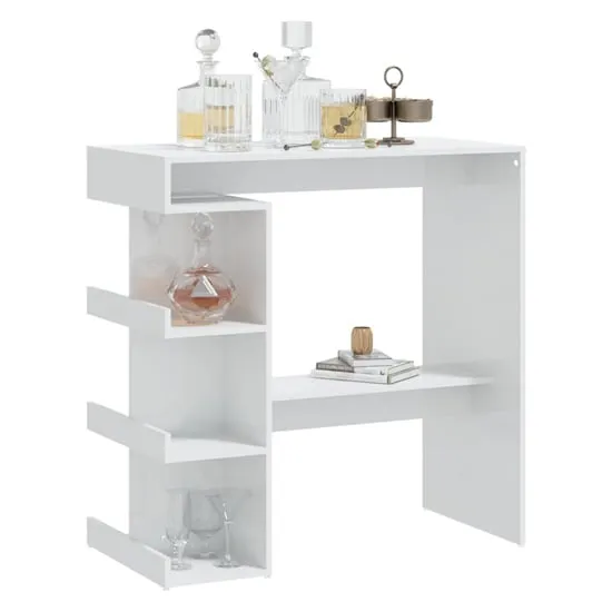 Aiza Bar Table with Storage Rack - White, High Gloss image