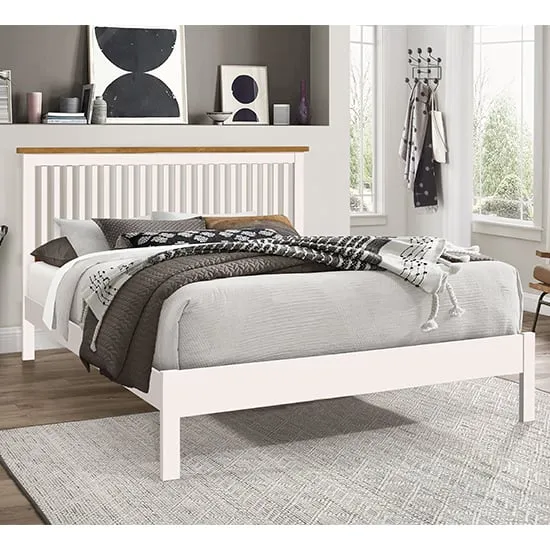 Aizza Double Bed Frame - White, Hevea Hardwood