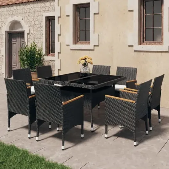 Ajax 9 Piece Garden Dining Set - Black, Poly Rattan