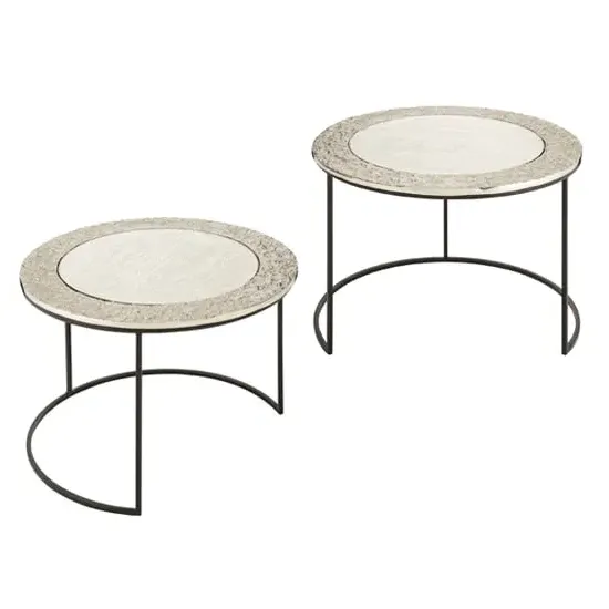 Akela Large Round Set Of 2 Side Tables - Brass, Glass