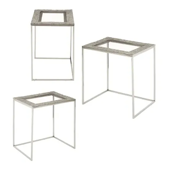 Akela Rectangular Set Of 3 Side Tables - Silver, Glass