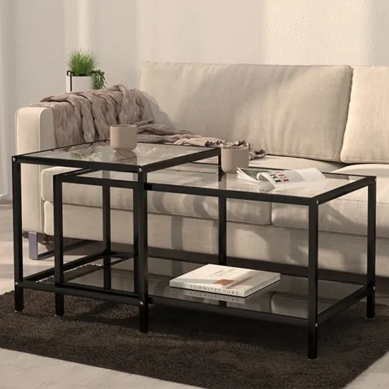 Akio Nesting Coffee Tables with Undershelf - Clear, Glass