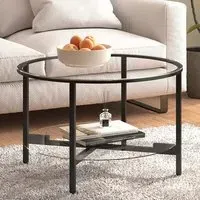 Akio Round Coffee Table with Undershelf - Clear, Glass