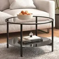 Akio Round Coffee Table with Undershelf - Clear, Glass