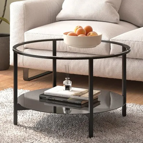 Akio Round Coffee Table with Undershelf - Clear, Glass
