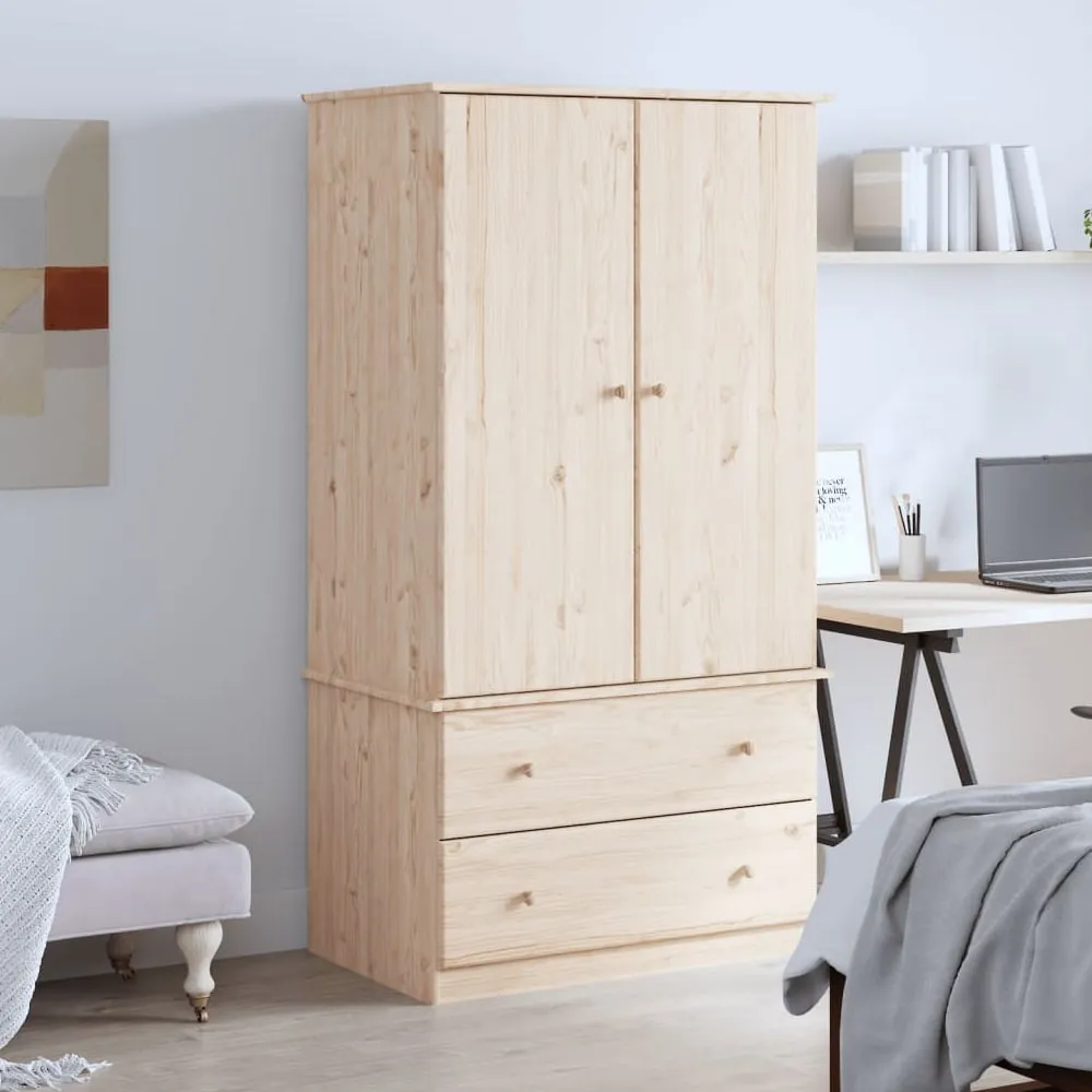 Akron 2-Door Wardrobe with 2 Drawers - Natural, Solid Pine product