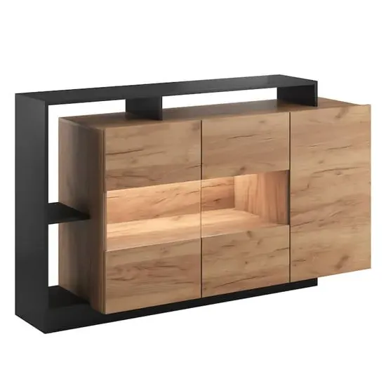 Akron 3-Door Sideboard with LED - Gold Craft Oak image