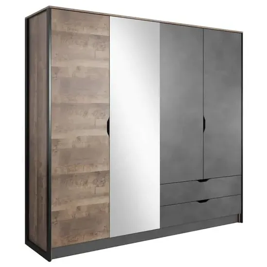 Akron 4-Door Mirrored Wardrobe - Grande Oak