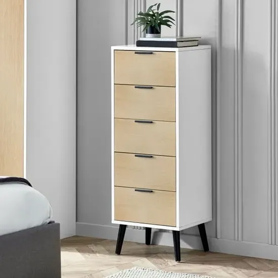 Akron 5-Drawer Chest of Drawers - White, Oak