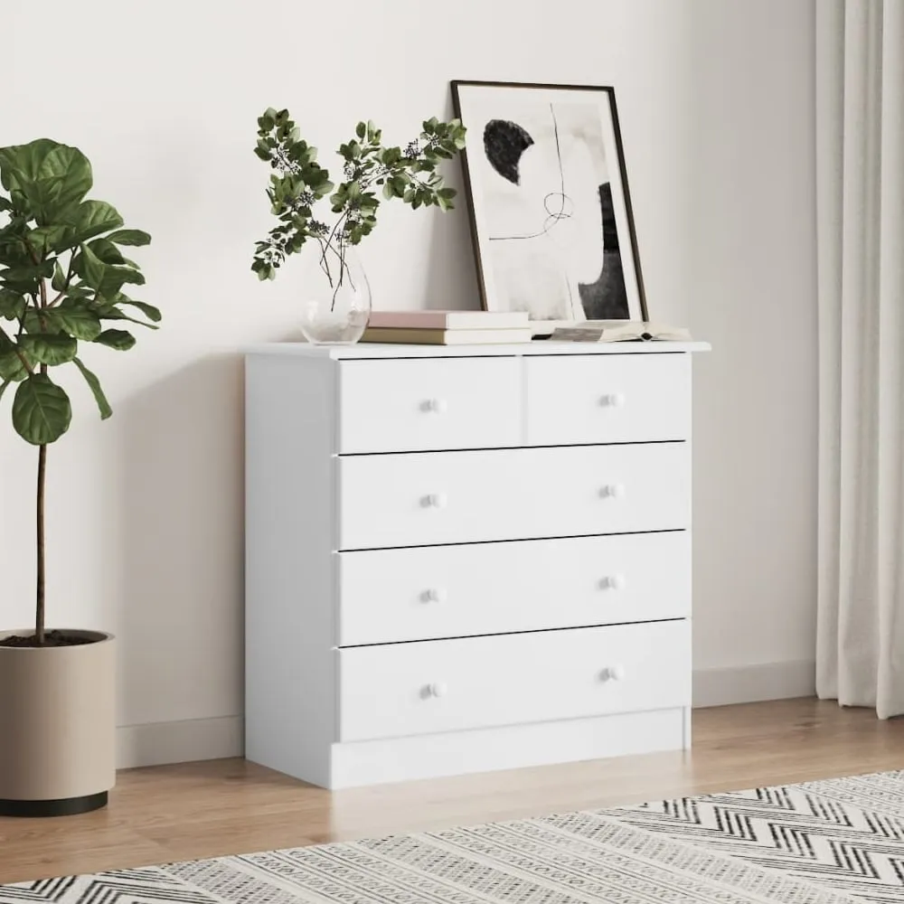Akron 5-Drawer Chest of Drawers - White, Pine Wood