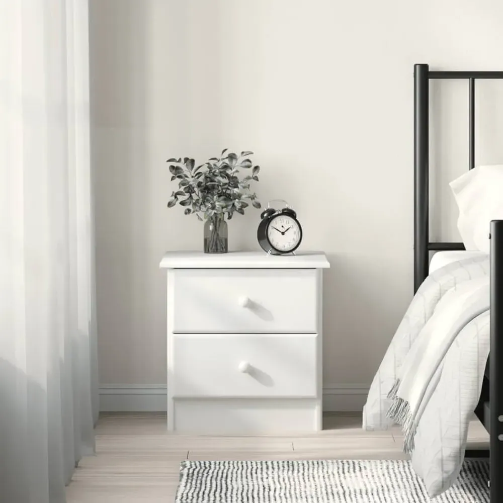 Akron Bedside Cabinet with 2 Drawers - White, Pine