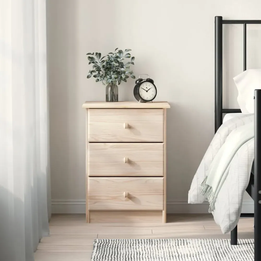 Akron Bedside Cabinet with 3 Drawers - Natural, Pine