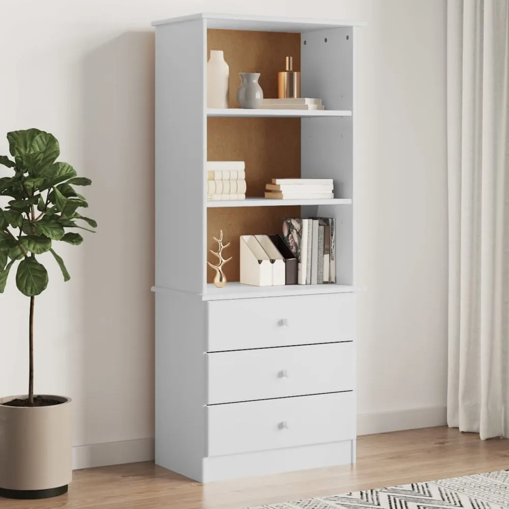 Akron Bookcase with 3 Drawers - White, Pine image