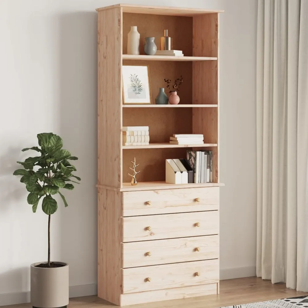 Akron Bookcase with 4 Drawers - Natural, Pine
