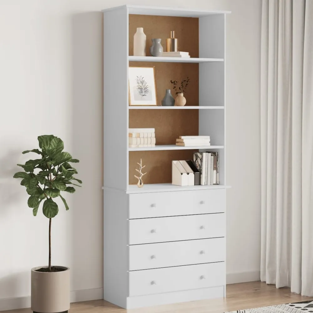Akron Bookcase with 4 Drawers - White, Pine