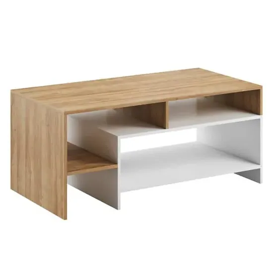Akron Coffee Table with Storage - White, Oak
