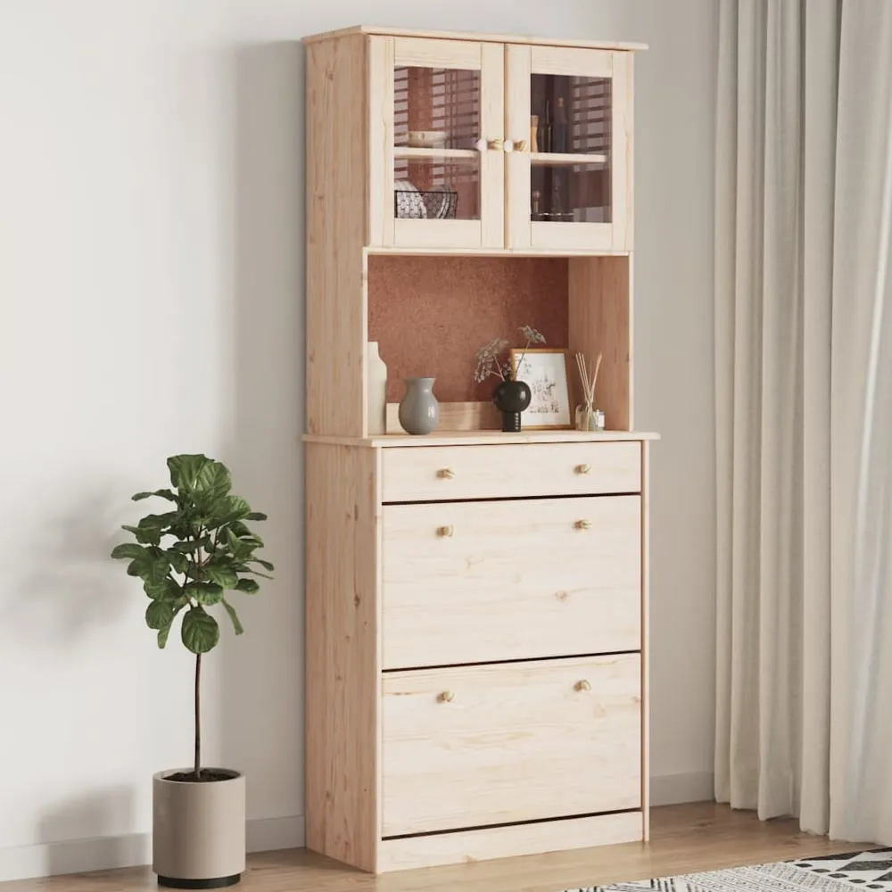Akron Display Cabinet with 1 Drawer - Natural, Pine