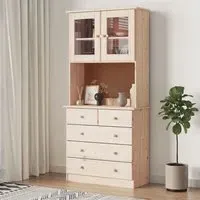 Akron Display Cabinet with 2 Doors 5 Drawers - Natural, Pine