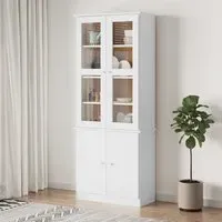 Akron Display Cabinet with 4 Doors - White, Pine