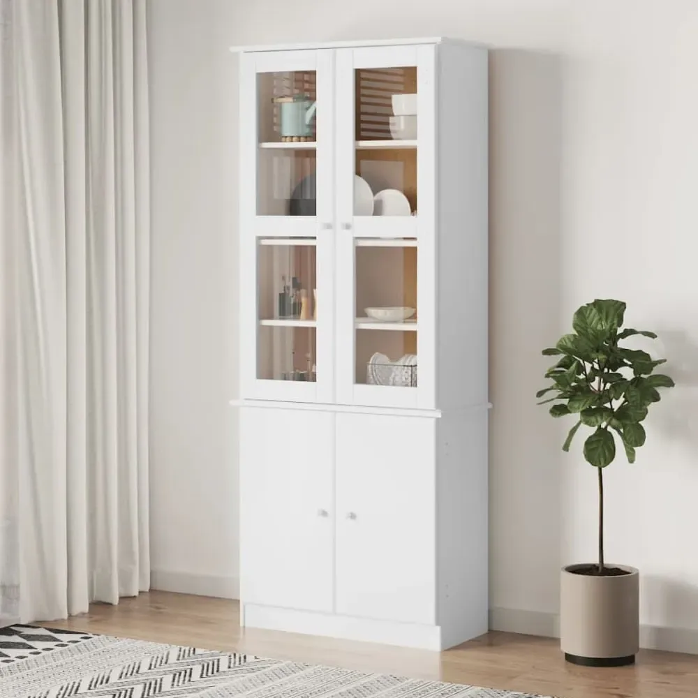 Akron Display Cabinet with 4 Doors - White, Pine