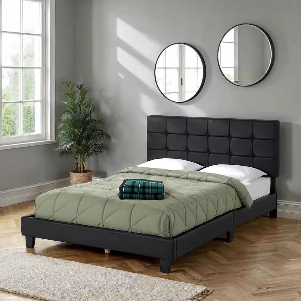 Akron Double Bed Frame - Black, Faux Leather product