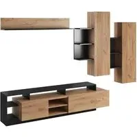 Akron Entertainment Unit with LED - Gold, Oak