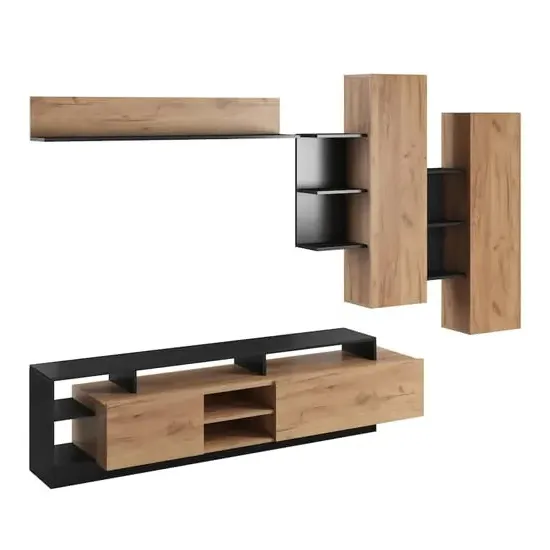 Akron Entertainment Unit with LED - Gold, Oak