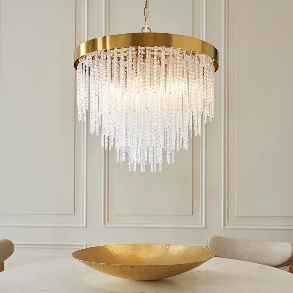 Akron Glass 5 Light Pendant Ceiling Light - Brushed Aged Brass