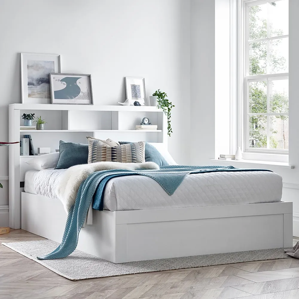 Akron King Size Ottoman Bed with Storage - White