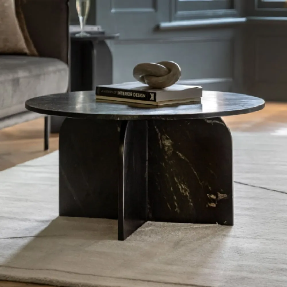 Akron Round Coffee Table - Black, Marble image