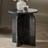 Akron Round Side Table - Black, Marble