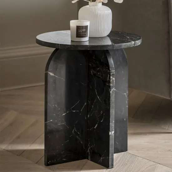 Akron Round Side Table - Black, Marble image