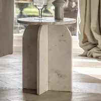Akron Round Side Table - White, Marble