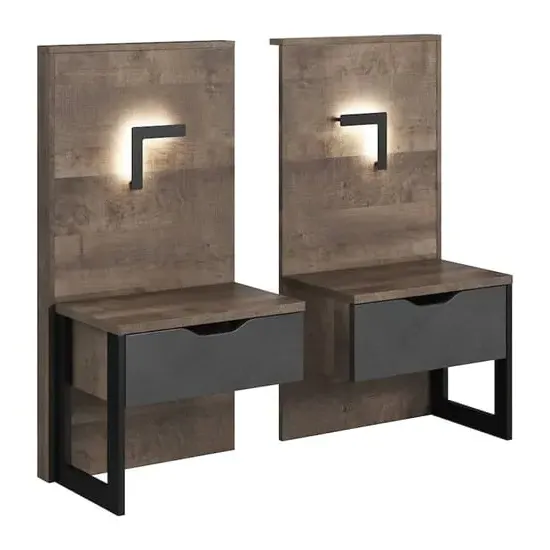 Akron Set of 2 Bedside Tables with LED - Oak