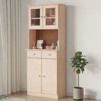 Akron Tall Display Cabinet with 4 Doors - Natural, Pine