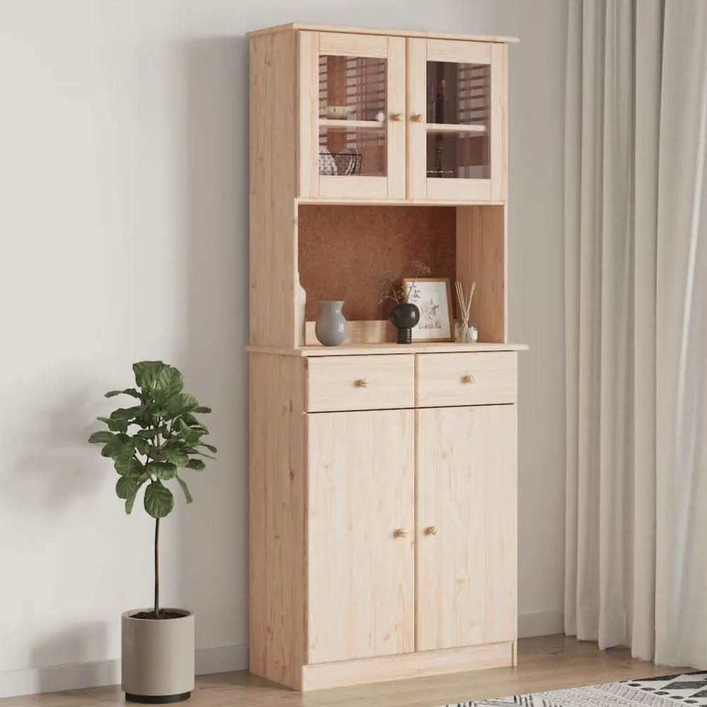 Akron Tall Display Cabinet with 4 Doors - Natural, Pine
