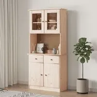Akron Wide Display Cabinet with 4 Doors - Natural, Pine