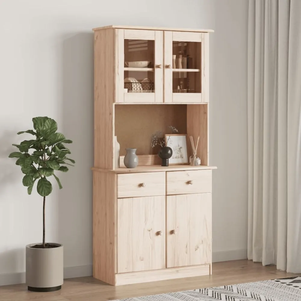 Akron Wide Display Cabinet with 4 Doors - Natural, Pine image