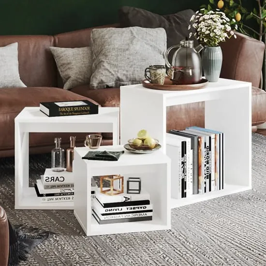 Akuna Nest of 3 Tables - White, Chipboard