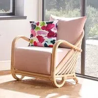 Akure Rattan Armchair with Velvet Cushion - Blush