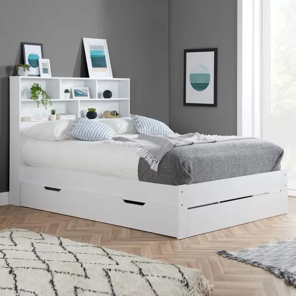 Alafia King Size Bed Frame with Storage - White
