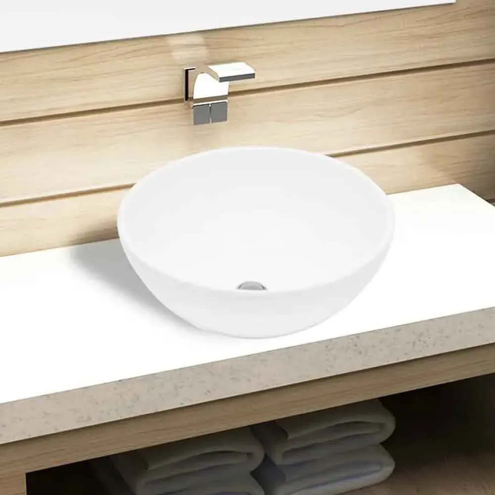 Alamosa Round Countertop Basin Without Waste - White, Ceramic product