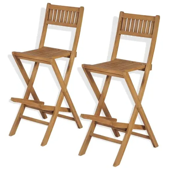 Alani Folding Bar Chairs Pair - Natural, Teak Wood