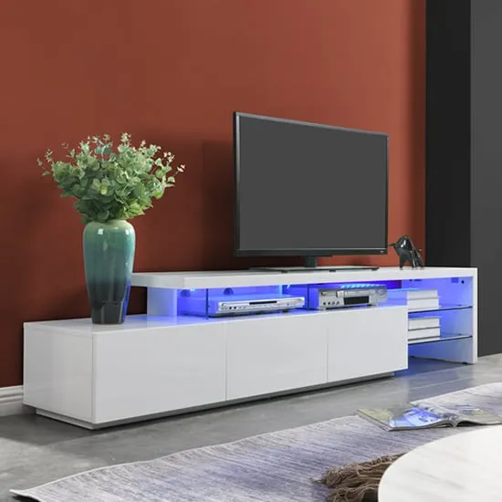 Alanis High Gloss TV Stand with Storage and LED Lights - White