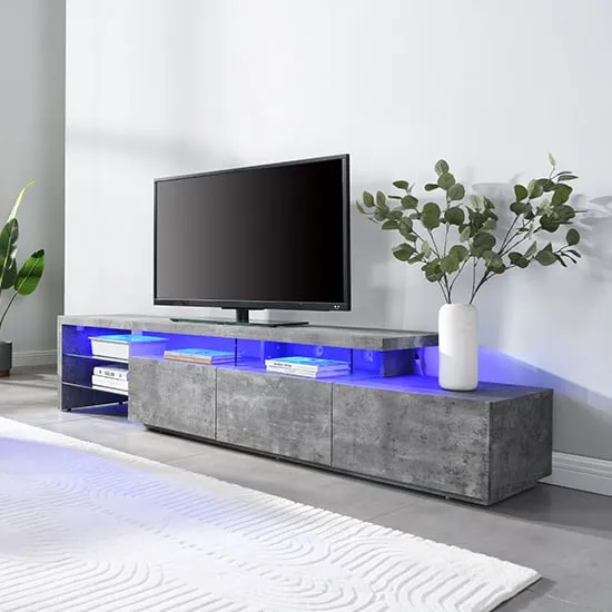 Alanis TV Stand with Storage and LED Lights - Concrete Grey
