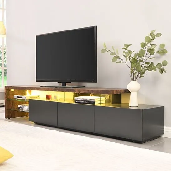 Alanis TV Stand with Storage and LED Lights - Rustic Oak